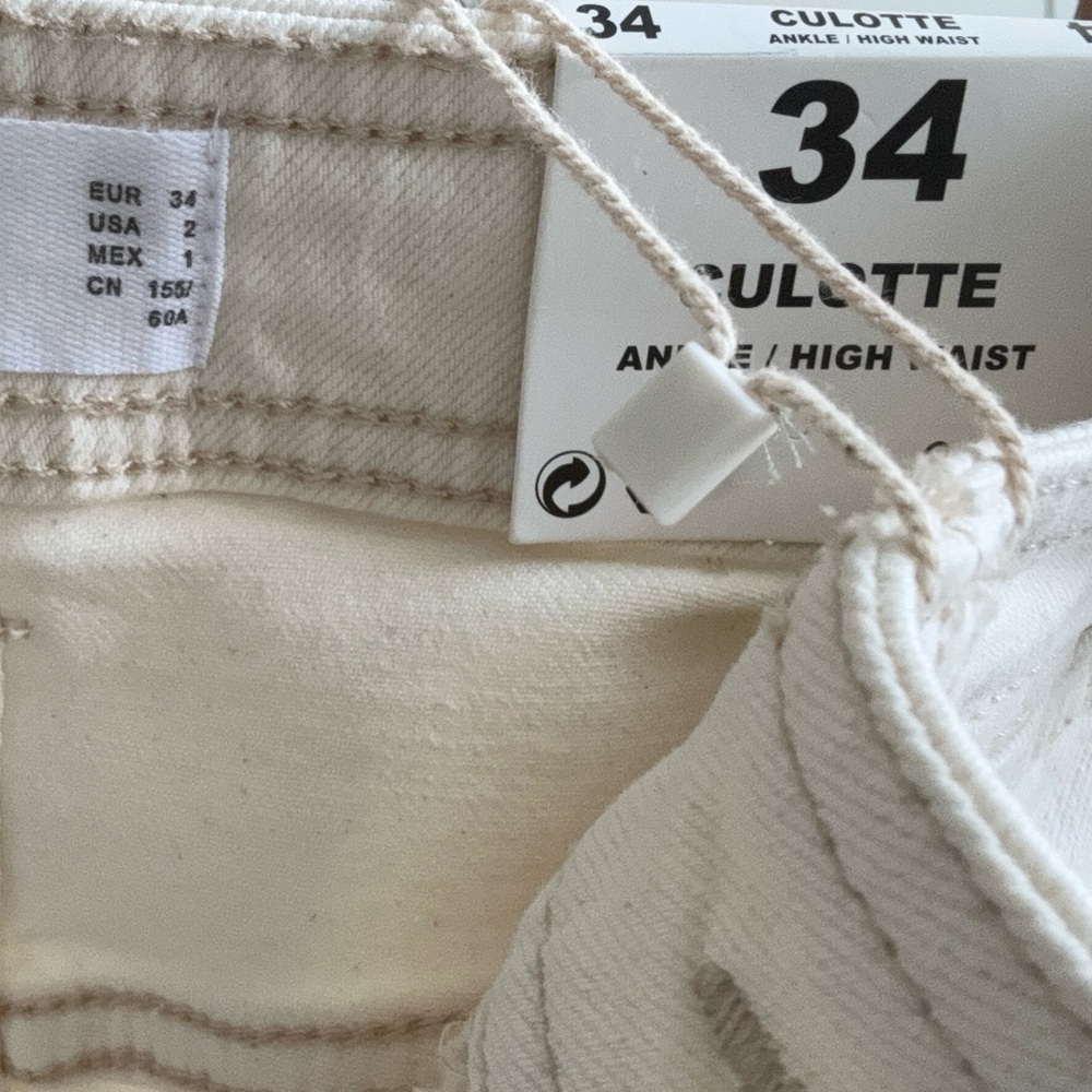 NWT Mango cream culotte raw hem wide leg denim pants sz 2 - Picture 5 of 5